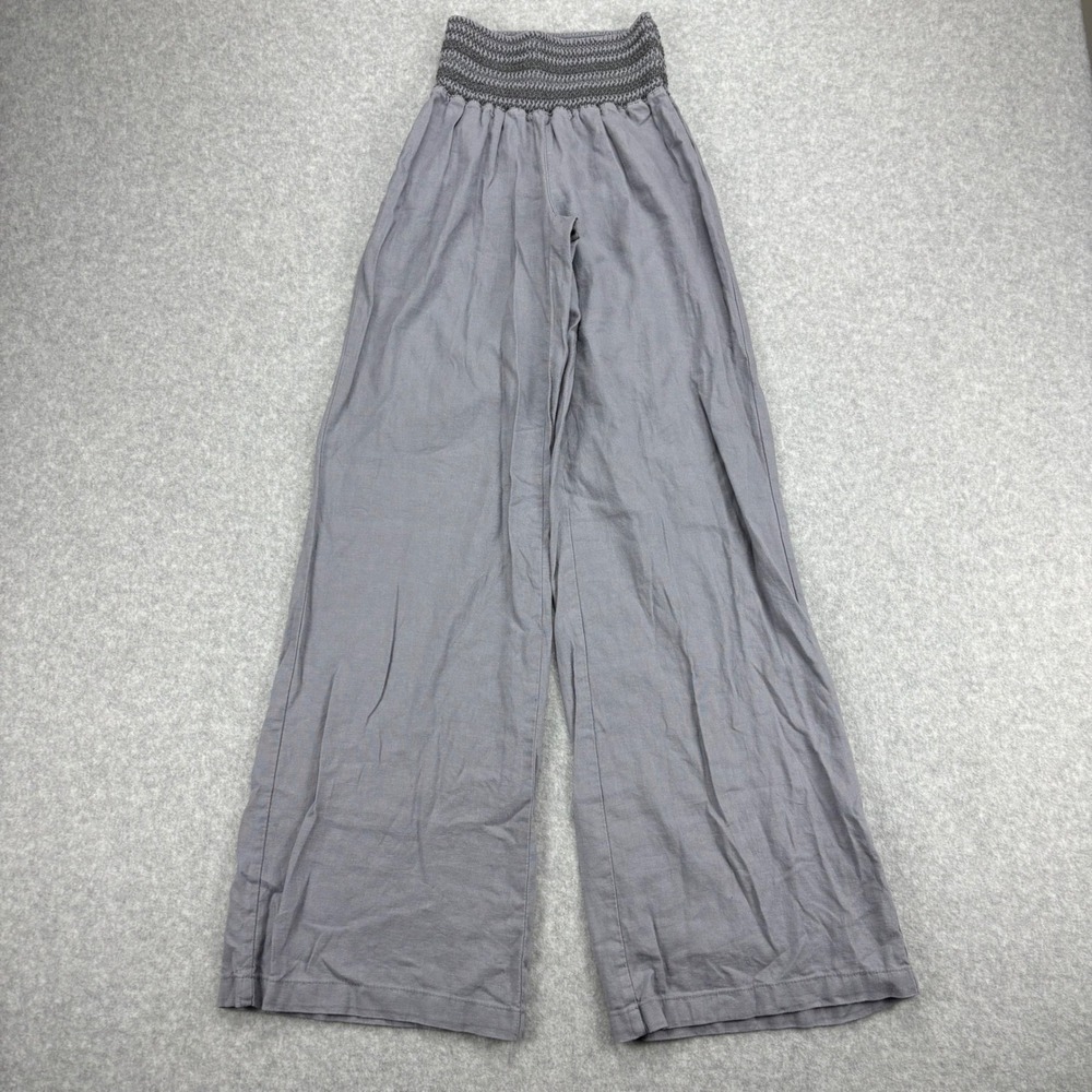 Rewash Pants Womens XS Gray Wide Leg Linen Blend Smocked Waist Boho Flowy Beach